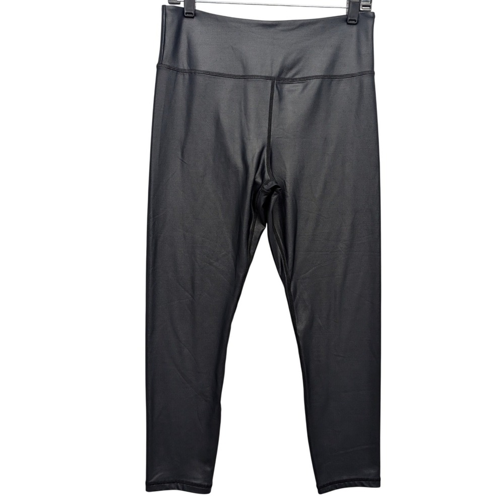 Zyia Active Leggings Women 14-16 Black Metallic Faux Leather High Rise